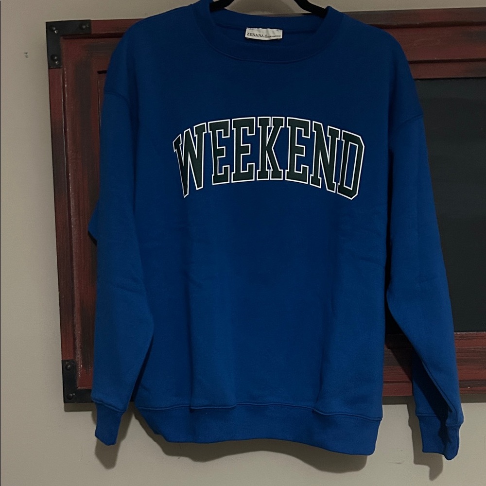 Zenana Bold Blue Weekend Hoodie